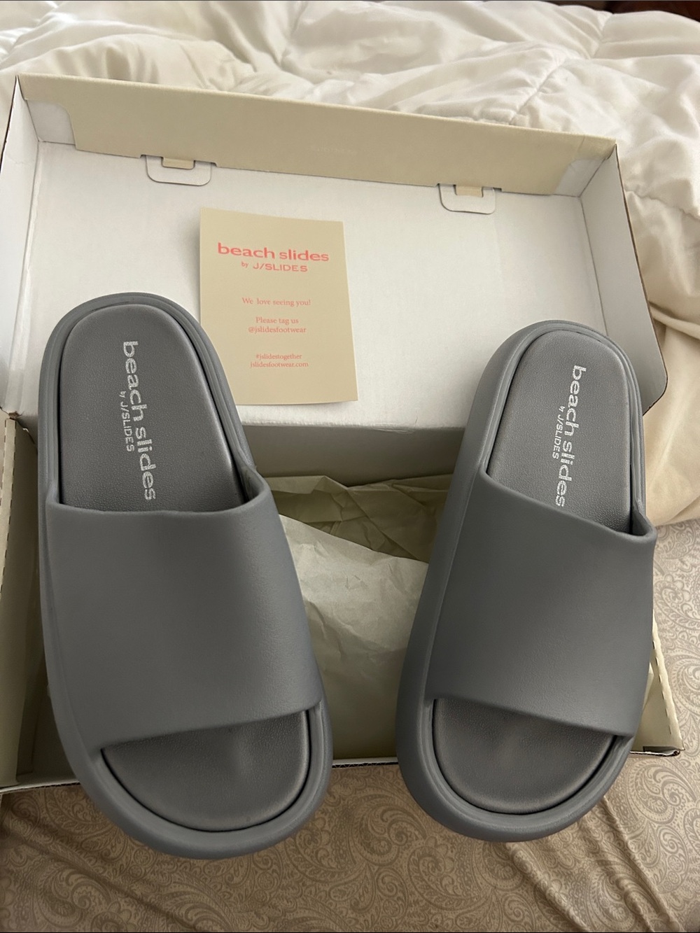 J/SLIDES Gray Beach Slides Minimal Slip-On Sandals